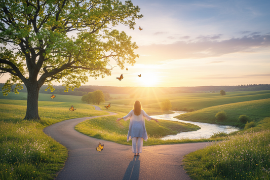 Woman walking on path at sunrise symbolizing learning to adapt after divorce