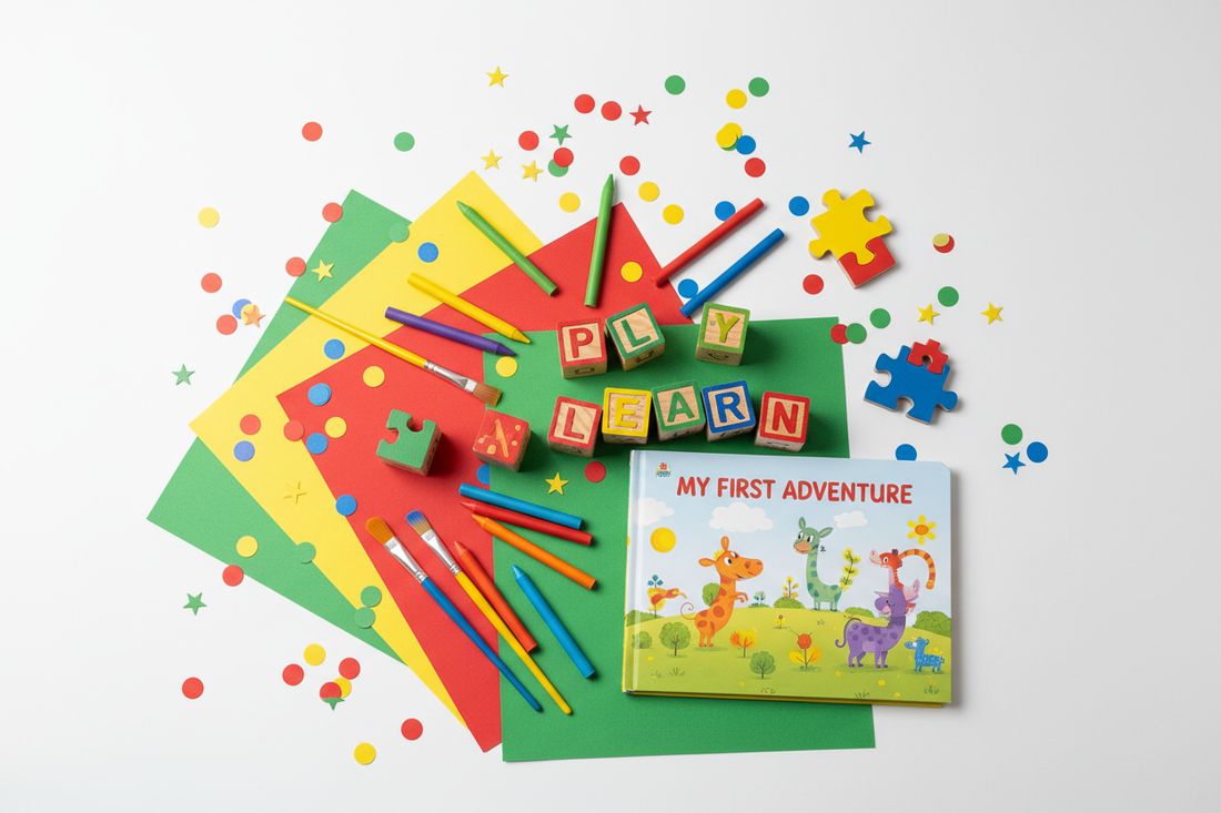 Top educational activities for kids ages 4-8 including books, art supplies, and learning blocks