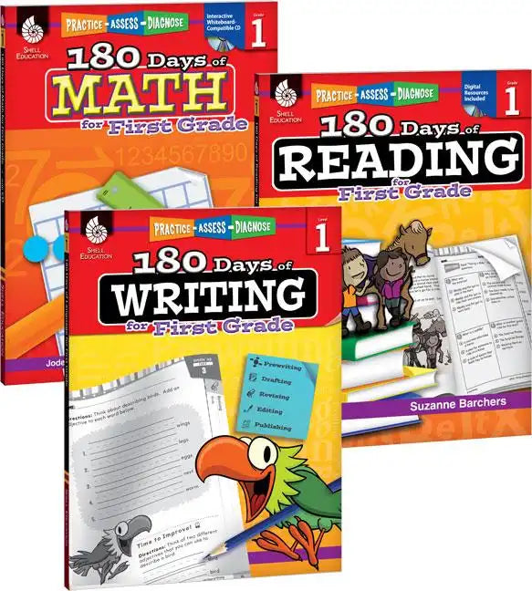 180 Days(tm) Reading, Writing and Math for Grade 1: 3-Book Set: Practice, Assess, Diagnose - Paperback