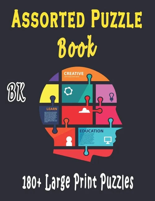 BK Assorted Puzzle Book: Puzzle Activity Book for Adults, 180+ Large Print Mixed Puzzles - Word search, Sudoku, Cryptograms, Word Scramble - Paperback