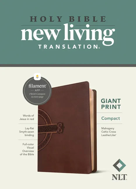 NLT Compact Giant Print Bible, Filament Enabled (Leatherlike, Mahogany Celtic Cross, Red Letter) - Imitation Leather