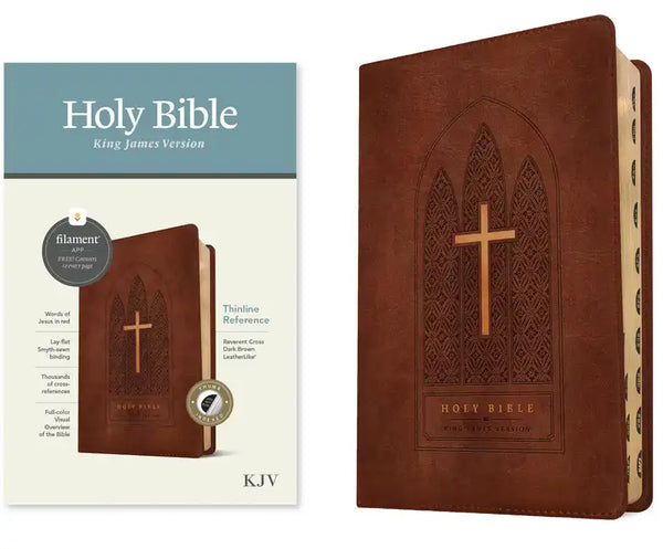 KJV Thinline Reference Bible, Filament Enabled (Leatherlike, Reverent Cross Dark Brown, Indexed, Red Letter) - Imitation Leather