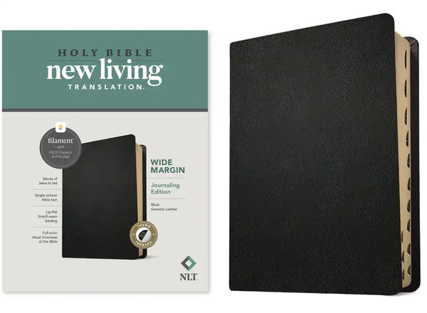 NLT Wide Margin Bible, Filament Enabled (Genuine Leather, Black, Indexed, Red Letter) - Leather