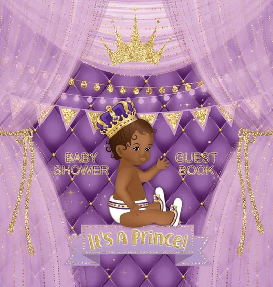 It's a Prince: Baby Shower Guest Book with African American Royal Black Boy Purple Theme, Wishes and Advice for Baby, Personalized with Guest Sign In - Hardcover