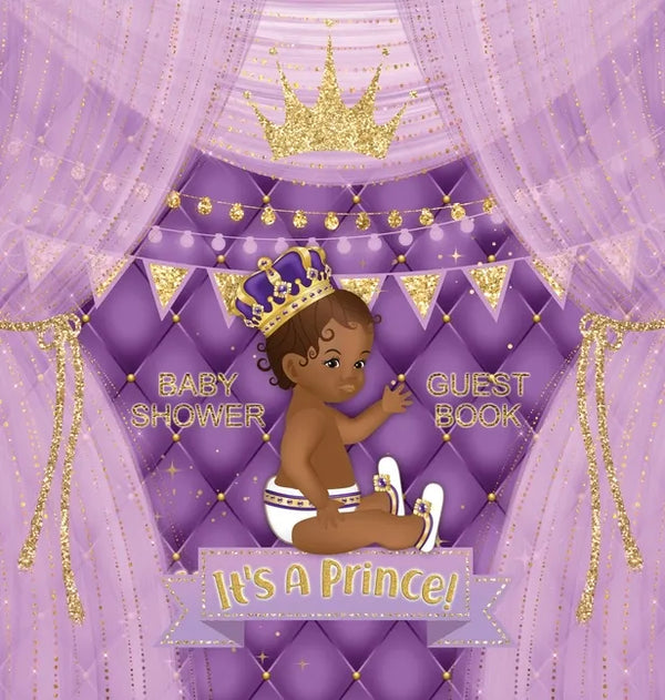 It's a Prince: Baby Shower Guest Book with African American Royal Black Boy Purple Theme, Wishes and Advice for Baby, Personalized with Guest Sign In - Hardcover
