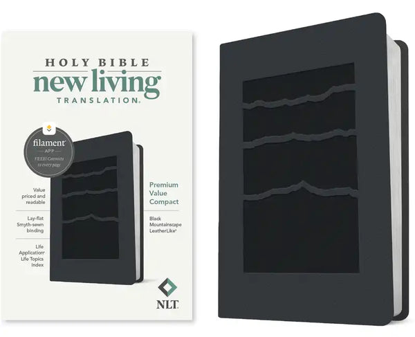 NLT Premium Value Compact Bible, Filament Enabled (Leatherlike, Black Mountainscape) - Imitation Leather