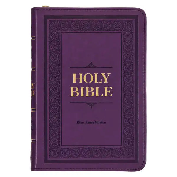 KJV Holy Bible, Compact Faux Leather Red Letter Edition - Ribbon Marker, King James Version, Purple, Zipper Closure - Leather