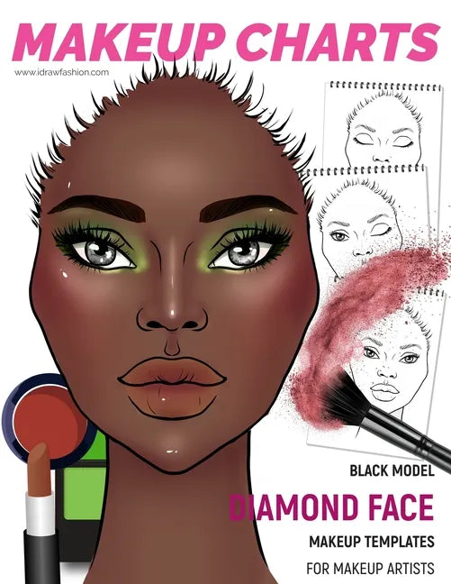 Makeup Charts - Face Templates for Makeup Artists: Black Model - DIAMOND face shape - Paperback