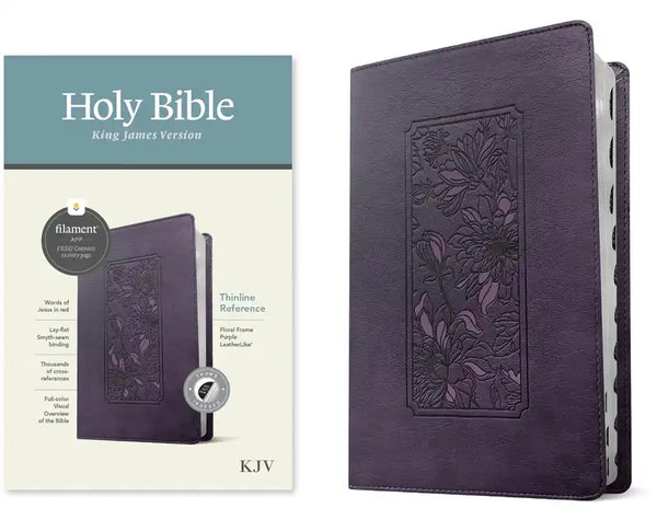 KJV Thinline Reference Bible, Filament Enabled (Leatherlike, Floral Frame Purple, Indexed, Red Letter) - Imitation Leather