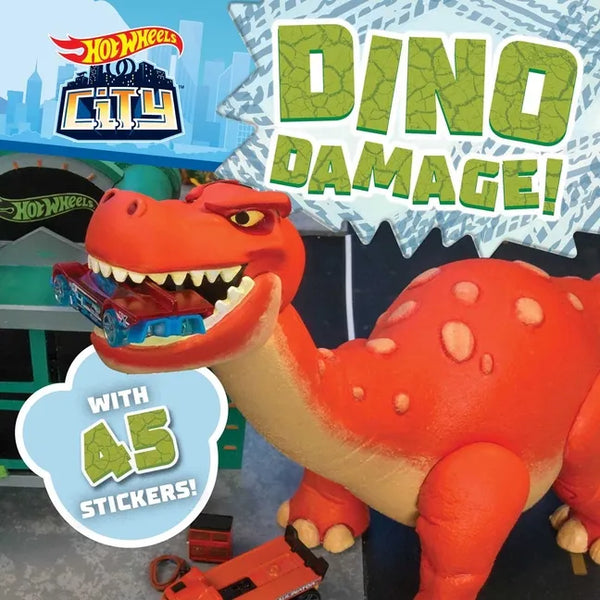 Hot Wheels City: Dino Damage!: Car Racing Storybook with 45 Stickers for Kids Ages 3 to 5 Years - Paperback