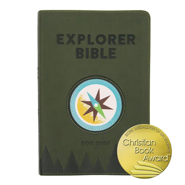 CSB Explorer Bible for Kids, Olive Compass Leathertouch, Indexed - Imitation Leather
