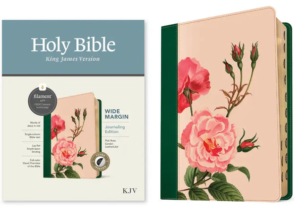 KJV Wide Margin Bible, Filament Enabled (Leatherlike, Pink Rose Garden, Indexed, Red Letter) - Imitation Leather