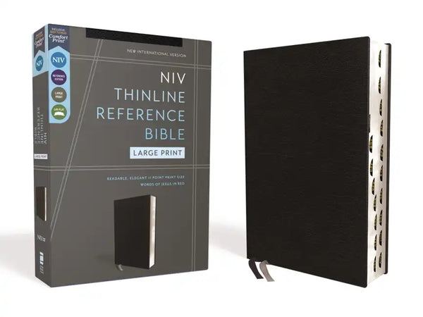 Niv, Thinline Reference Bible (Deep Study at a Portable Size), Large Print, Bonded Leather, Black, Red Letter, Thumb Indexed, Comfort Print - Bonded Leather