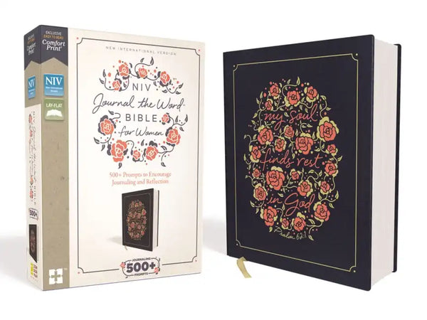 NIV, Journal the Word Bible for Women, Cloth Over Board, Navy, Red Letter Edition, Comfort Print: 500+ Prompts to Encourage Journaling and Reflection - Hardcover