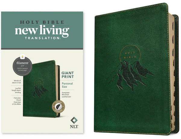 NLT Personal Size Giant Print Bible, Filament Enabled (Leatherlike, Evergreen Mountain, Indexed, Red Letter) - Imitation Leather