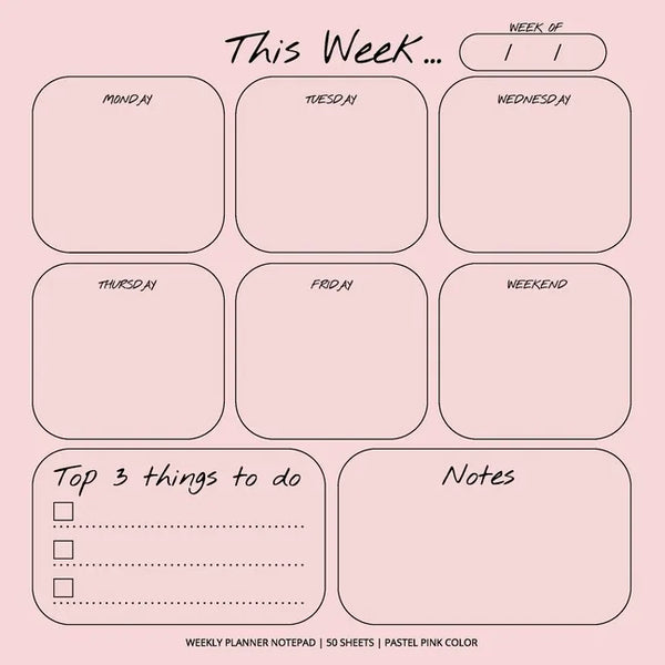 Weekly Planner Notepad: Pastel Pink Color, To Do List, Daily Agenda, Organizer, Desk Pad, 50 Sheets - Paperback