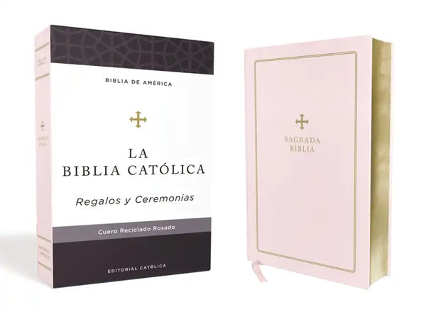 Biblia Católica, Regalos Y Ceremonias, Piel Reciclada, Rosado, Comfort Print - Leather