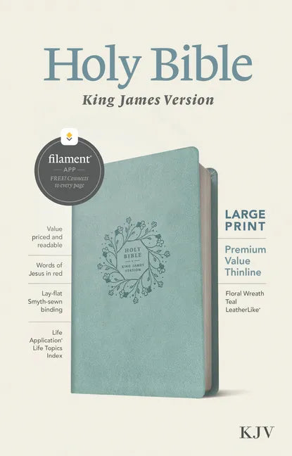 KJV Large Print Premium Value Thinline Bible, Filament Enabled (Leatherlike, Floral Wreath Teal, Red Letter) - Imitation Leather