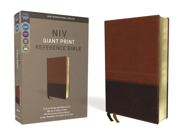 NIV, Reference Bible, Giant Print, Imitation Leather, Brown, Red Letter Edition, Comfort Print - Imitation Leather