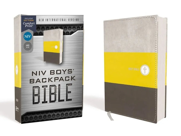 Niv, Boys' Backpack Bible, Compact, Leathersoft, Yellow/Gray, Red Letter Edition, Comfort Print - Imitation Leather