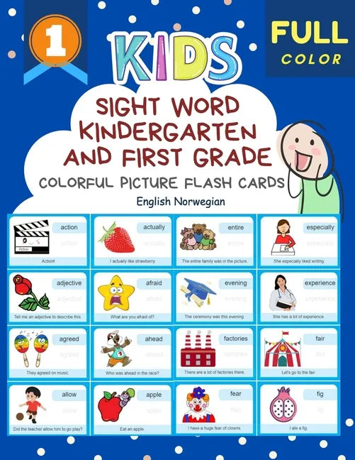 Sight Word Kindergarten and First Grade Colorful Picture Flash Cards English Norwegian: Learning to read basic vocabulary card games. Improve reading - Paperback