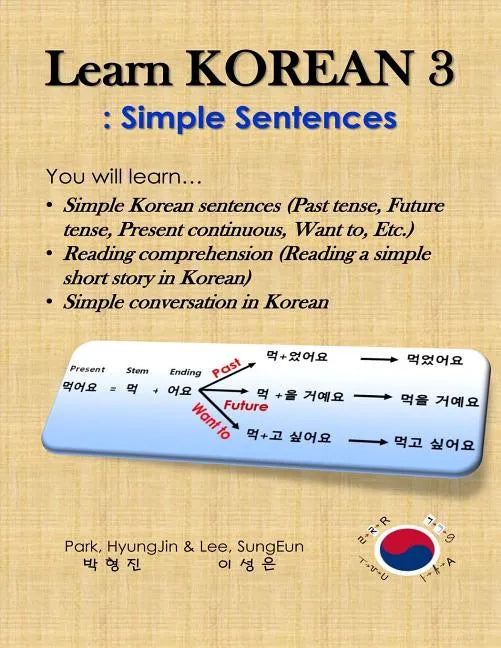 Learn Korean 3: Simple Sentences: (Past tense, Future tense, Present continuous, Want to, Etc.; Reading comprehension; Simple conversation) - Paperback