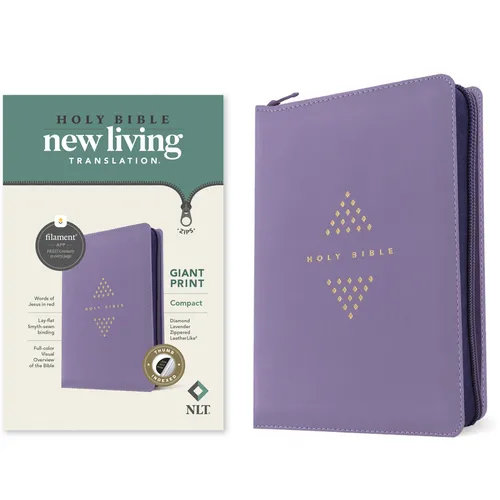 NLT Compact Giant Print Zipper Bible, Filament Enabled (Leatherlike, Diamond Lavender, Indexed, Red Letter) - Imitation Leather