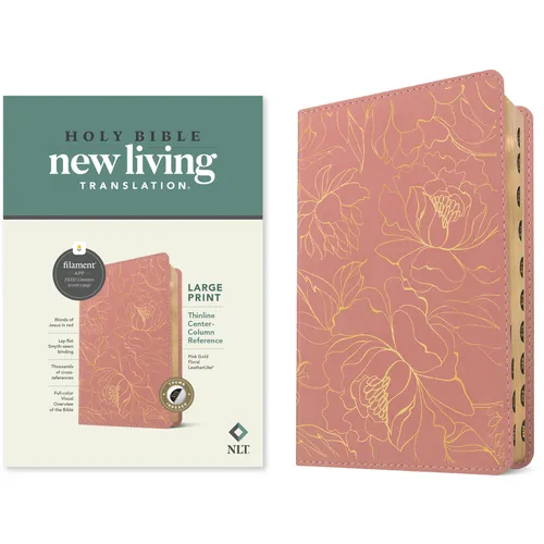 NLT Large Print Thinline Center-Column Reference Bible, Filament Enabled (Leatherlike, Pink Gold Floral, Indexed, Red Letter) - Imitation Leather