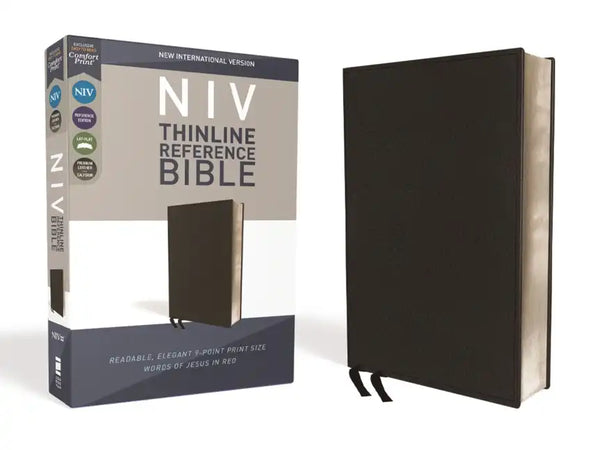 Niv, Thinline Reference Bible (Deep Study at a Portable Size), Genuine Leather, Calfskin, Black, Red Letter, Comfort Print - Leather