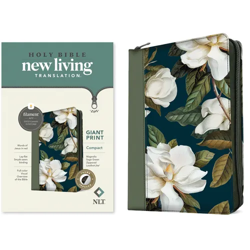 NLT Compact Giant Print Zipper Bible, Filament Enabled (Leatherlike, Magnolia Sage Green, Indexed, Red Letter) - Imitation Leather