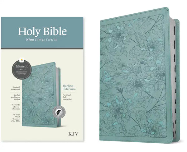 KJV Thinline Reference Bible, Filament Enabled (Leatherlike, Floral Leaf Teal, Indexed, Red Letter) - Imitation Leather