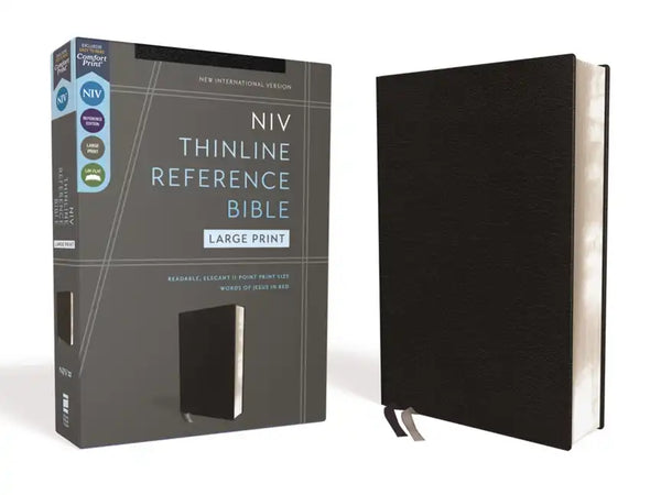 Niv, Thinline Reference Bible (Deep Study at a Portable Size), Large Print, Bonded Leather, Black, Red Letter, Comfort Print - Bonded Leather