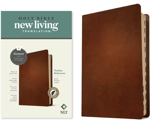 NLT Thinline Reference Bible, Filament Enabled (Genuine Leather, Brown, Indexed, Red Letter) - Leather