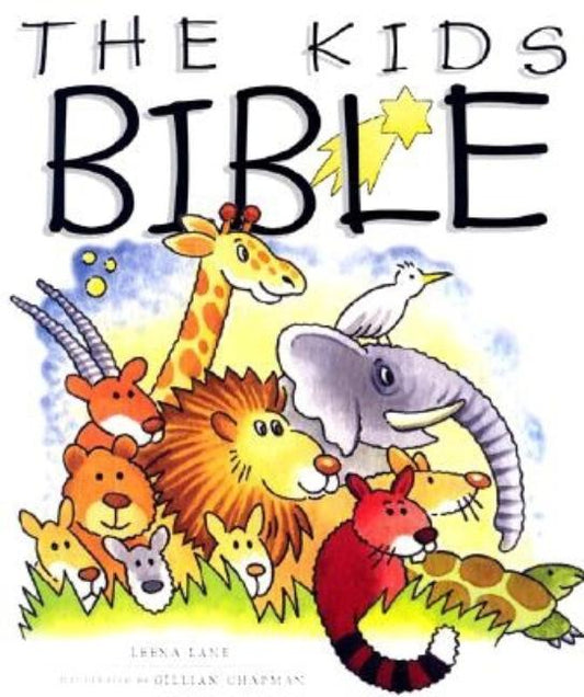 The Kids Bible cover featuring colorful cartoon animals and a star illustration