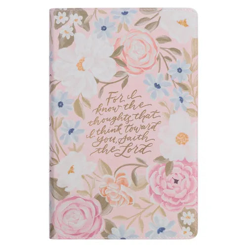 KJV Bible Giant Print Faux Leather for I Know the Plans, Pink Floral Printed Jer. 29:11 - Leather