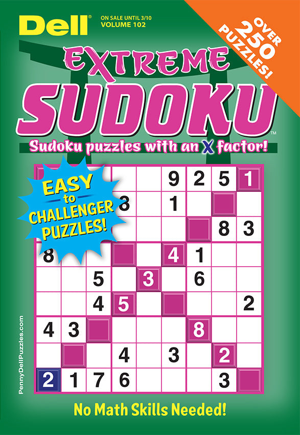 Penny Press - Dell Extreme Sudoku: Volume 102 Edition, Over 250 Puzzles, No Math Required, Easy To Challenger Puzzles, Fun For All Skill Levels, Sharpen Your Mind, Relax, Improve Focus & More!