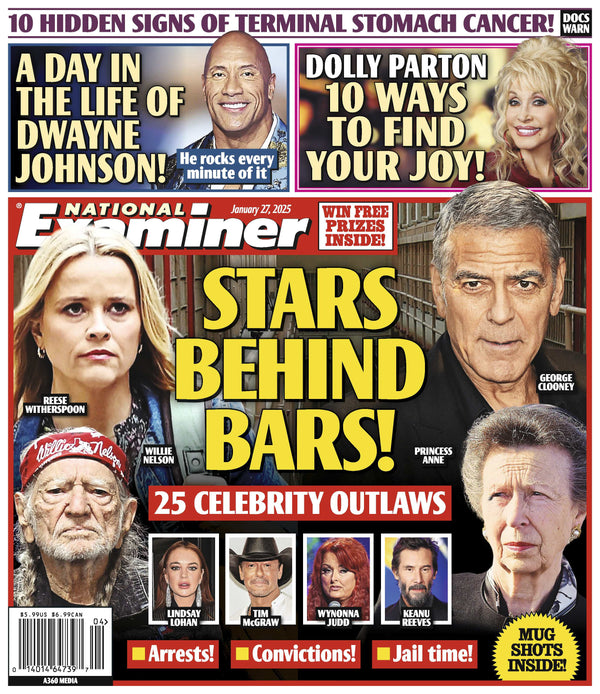 National Examiner - 01.27.25: Stars Behind Bars, Lindsay Lohan, Tim McGraw, George Clooney & More Arrested Inside! Ways To Find Joy With Dolly Parton, A Day In The Life Of Dwayne Johnson & More!