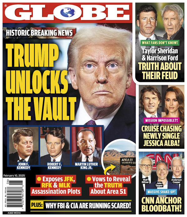 Globe - 02.10.25: Trump Unlocks The Vault, Exposes JFK RFK & MLK Assassination Plots,  Truth About Area 51, Taylor Sheridan & Harrison Ford Feud, Tom Cruise Chasing Newly Single Jessica Alba & More!
