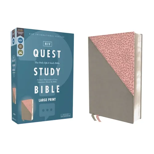 Niv, Quest Study Bible, Large Print, Leathersoft, Gray/Pink, Comfort Print: The Only Q and A Study Bible - Imitation Leather
