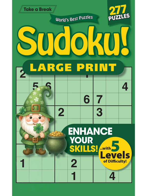 World's Best Puzzle - Sudoku 26.01.09: Large Print, 277 Puzzles, St. Patrick & Leprechaun Themed,  5 Levels Of Difficulty, Relax & Unwind, Great For Travel, Brain Booster & More!