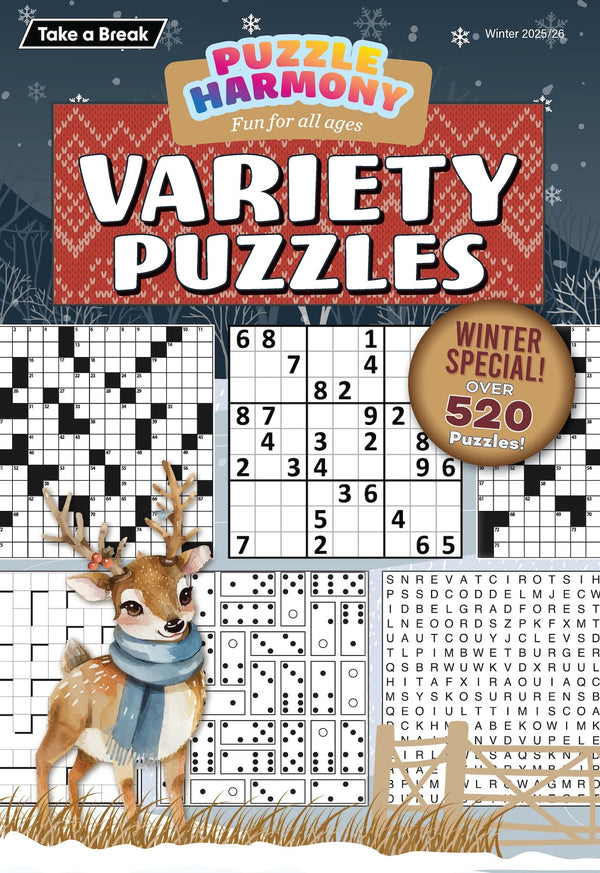 Puzzle Harmony - Variety Puzzles Winter 2025 Special: 520+ Puzzles, Winter Themed Full-Sized Book, All Ages, Crossword, Sudoku, Dominoes, Word Search, Relax, Unwind, Unplug, De-Stress & Solve!