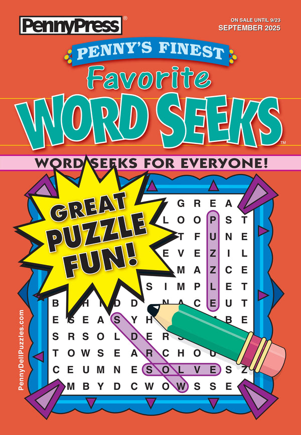 Penny Press - Finest Favorite Word Seeks: September 2025, Keep Your Brain Sharp With Fun, Relaxing Puzzles, Codewords, Alphabet Soup, Missing List, Fill-Ins, Missing Vowels, What’s Left & More!