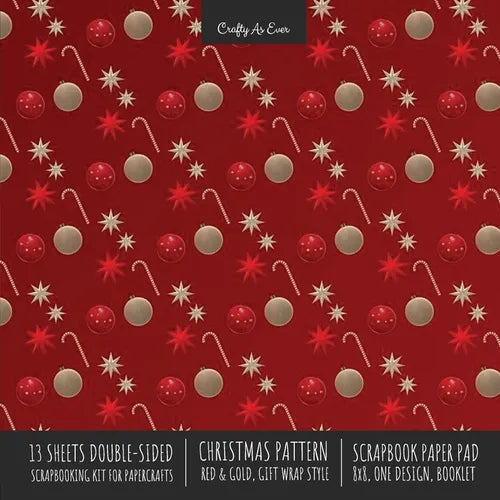 Christmas Pattern Scrapbook Paper Pad 8x8 Decorative Scrapbooking Kit for Cardmaking Gifts, DIY Crafts, Printmaking, Papercrafts, Red and Gold Designe - Paperback