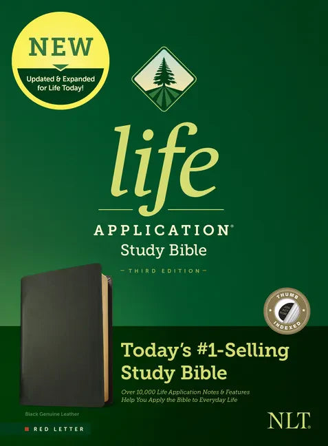 NLT Life Application Study Bible, Third Edition (Genuine Leather, Black, Indexed, Red Letter) - Leather