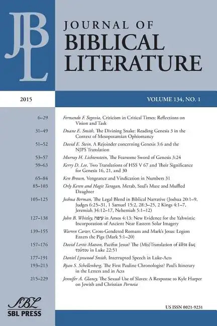 Journal of Biblical Literature 134.1 (2015) - Paperback