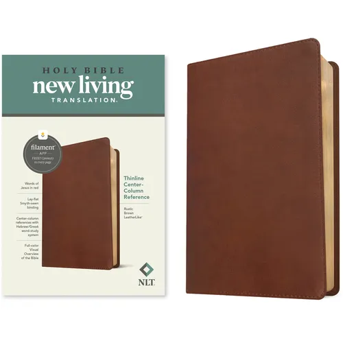 NLT Thinline Center-Column Reference Bible, Filament Enabled (Leatherlike, Rustic Brown, Red Letter) - Imitation Leather
