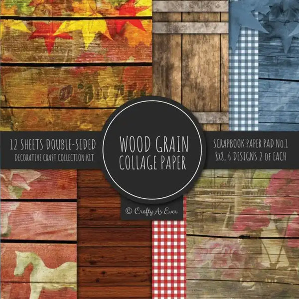Wood Grain Collage Paper for Scrapbooking Photo Art: Wood Print Flat Lay Shiplap Style Decorative Paper for Crafts - Paperback