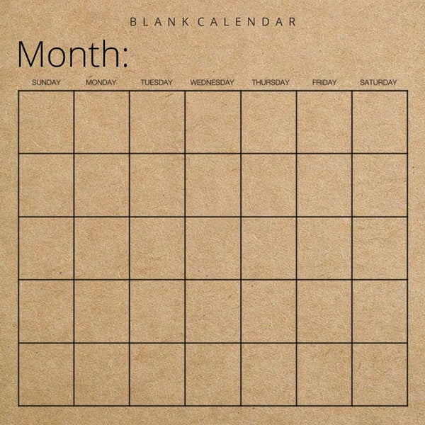 Blank Calendar: Kraft Brown Paper, Undated Planner for Organizing, Tasks, Goals, Scheduling, DIY Calendar Book - Paperback