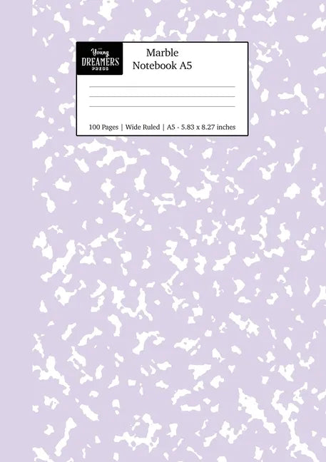 Marble Notebook A5: Lilac Purple Marble Wide Ruled Journal - Paperback