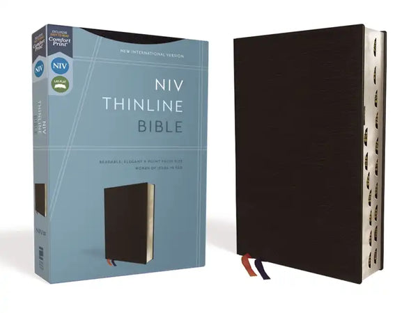 NIV, Thinline Bible, Bonded Leather, Black, Indexed, Red Letter Edition - Bonded Leather